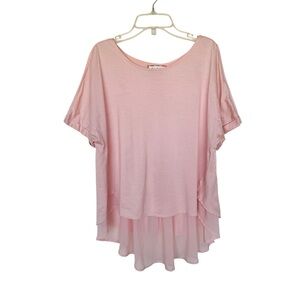 Anthropologie Eri + Ali Pink High Low Hem Top Rolled Sleeves Chiffon Layer
